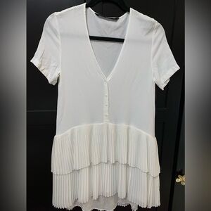 Zara White Ruffled mini dress, pleated,girly feminine